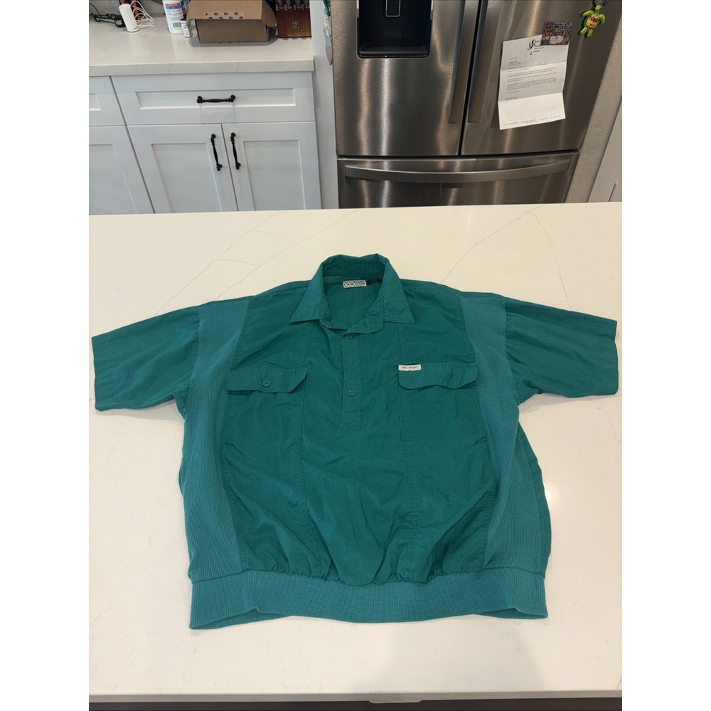 Members Only Shirt Large Green Short Sleeve Button Pullover Pocket Vintage